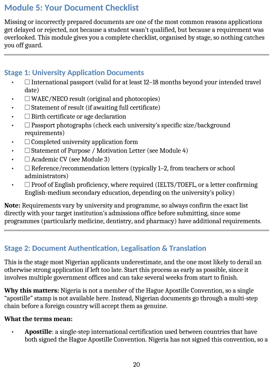 Document Checklist page from the Toolkit