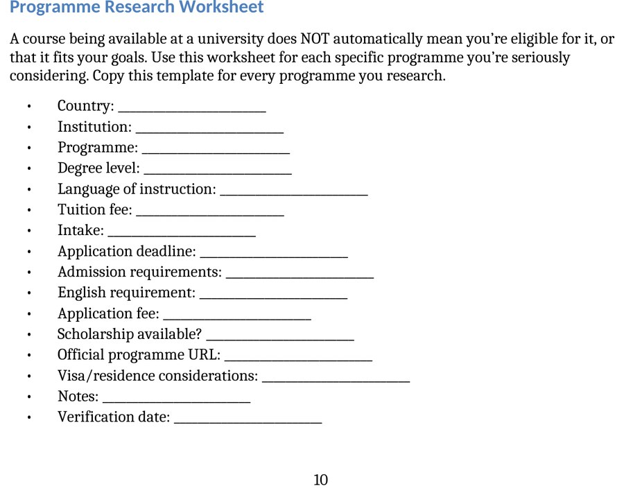 Programme Research Worksheet page from the Toolkit