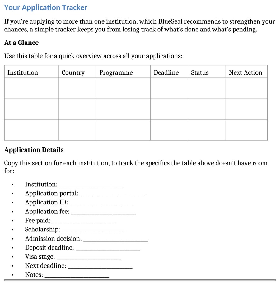 Application Tracker page from the Toolkit
